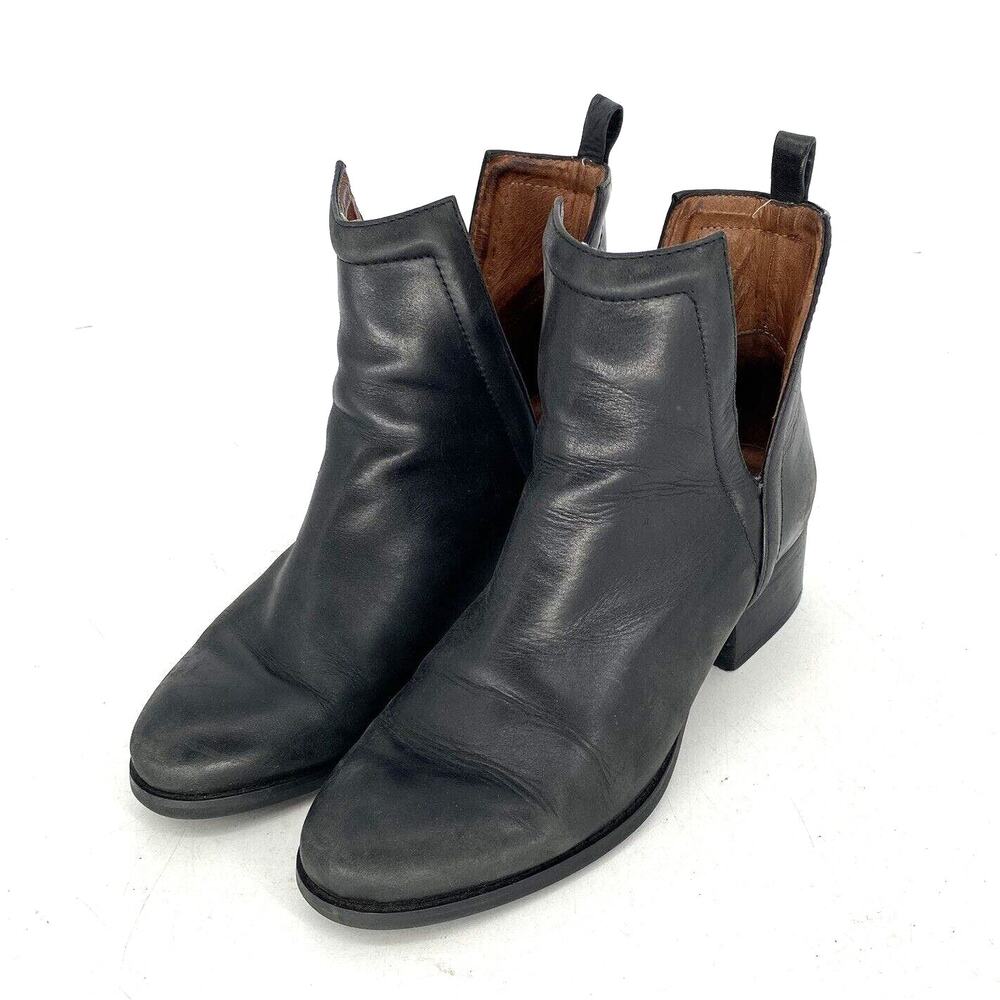 Jeffrey Campbell Oriley Booties Black Leather Pull On Ankle Boots Womens 6 - Picture 2 of 11